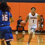UTSA lost to Sam Houston State on Thursday, March 22, 2018, at the UTSA Convocation Center in the CollegeInsider.com Tournament quarterfinals. UTSA guard Deon Lyle brings the ball up against Sam Houston State.