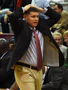 Incarnate Word coach Carson Cunningham expresses his frustration after a call during a 90-64 loss to Northern Colorado on Wednesday, Nov. 21, 2018.