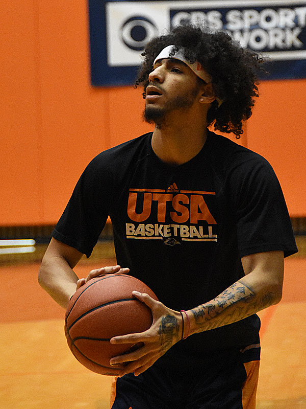 UTSA's Jhivvan Jackson shoots around before the Roadrunners' game against Oklahoma on Monday, Nov. 12, 2018. The sophomore guard has not played yet this season while he rehabs from an injury he suffered last season. - photo by Joe Alexander