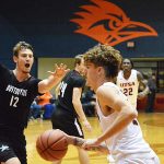 UTSA freshman Jacob Germany on Wednesday, Oct. 30. 2019 at the UTSA Convocation Center. The Roadrunners beat Texas A&M International 89-60 in an exhibition game. - photo by Joe Alexander