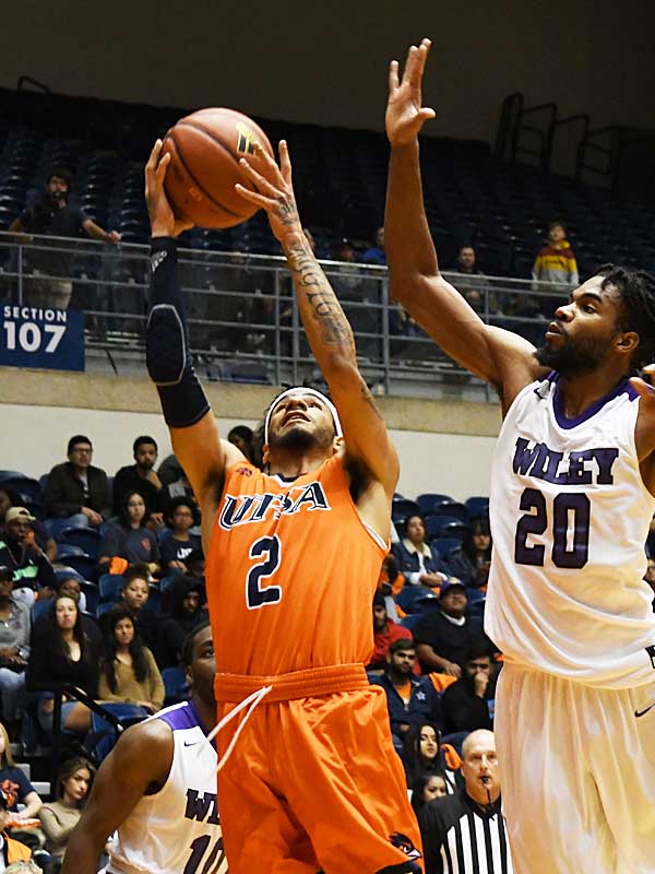 Jhivvan Jackson. UTSA beat Wiley College 90-68 on Friday in the Roadrunners' first home game of the 2019-20 men's basketball season. - photo by Joe Alexander