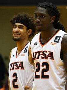 Jhivvan Jackson, Keaton Wallace. UTSA beat Southwestern Adventist from Keene, Texas, 123-43 in a non-conference game on Thursday, March 4, 2021, at the UTSA Convocation Center. - photo by Joe Alexander