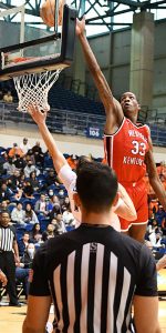Western Kentucky's Jamarion Sharp blocking a shot against UTSA in Conference USA men's basketball on Saturday, Feb. 12, 2022, at the Convocation Center. - photo by Joe Alexander