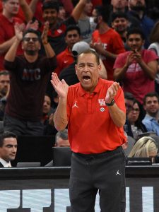 Houston coach Kelvin Sampson. No. 5 seed Houston upset No. 1 seed Arizona 72-60 in the NCAA tournament South Region Sweet 16 on Thursday, March 24, 2022, at the AT&T Center. - photo by Joe Alexander