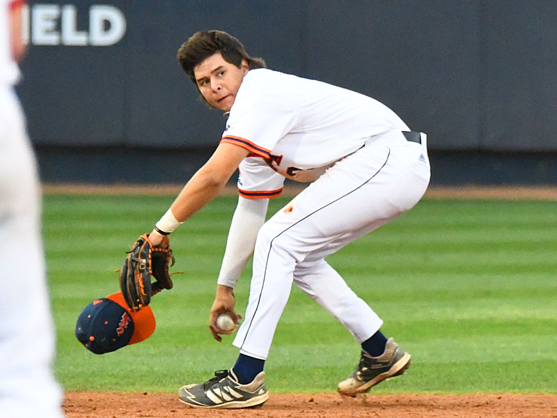 Matt King had two hits and drove in three runs and had some strong defensive plays at shortstop in UTSA's 14-8 victory over Texas State on Tuesday, April 26, 2022, at Roadrunner Field. - photo by Joe Alexander