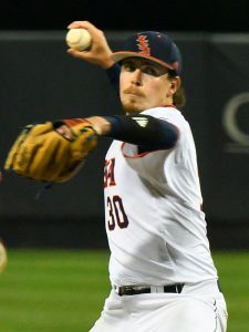 John Chomko pitched two-plus scoreless innings in UTSA's 14-8 victory over Texas State on Tuesday, April 26, 2022, at Roadrunner Field. - photo by Joe Alexander