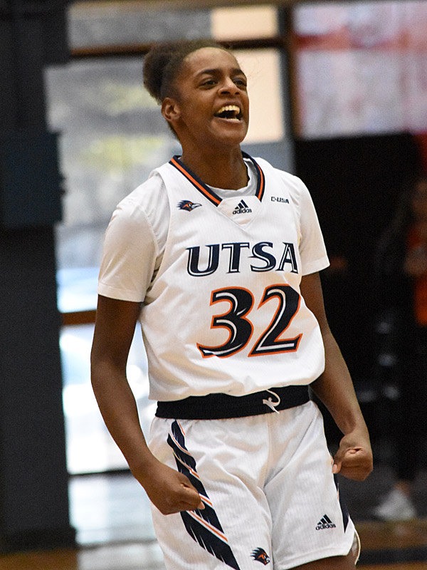 Jordan Jenkins hit the game-winning 3-pointer with 9 seconds left. UTSA women's basketball beat UAB 71-68 on Saturday at the Convocation Center for the Roadrunners' first Conference USA win of the season. - Photo by Joe Alexander