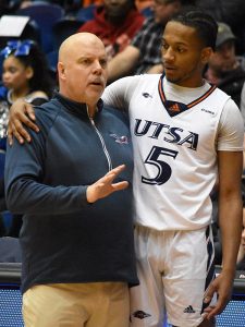Steve Henson and DJ Richards. UTSA lost to UAB 83-78 in Conference USA men's basketball on Saturday, Feb. 18, 2023, at the Convocation Center. - Photo by Joe Alexander