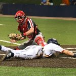 UTSA's Antonio Valdez scores the go-ahead run on a double-steal in the bottom of the eighth inning of a 2-1 victory over Incarnate Word at Roadrunner Field on Wednesday, March 1, 2023. - Photo by Joe Alexander