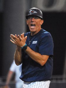 UTSA coach Pat Hallmark. UTSA scored four runs in the seventh inning to rally past Rice 9-7 in Conference USA baseball on Friday, May 5, 2023, at Roadrunner Field. - Photo by Joe Alexander