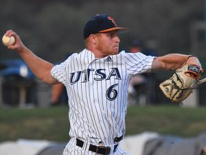 UTSA reliever Ryan Beaird pitched a scoreless seventh inning. UTSA scored four runs in the seventh inning to rally past Rice 9-7 in Conference USA baseball on Friday, May 5, 2023, at Roadrunner Field. - Photo by Joe Alexander