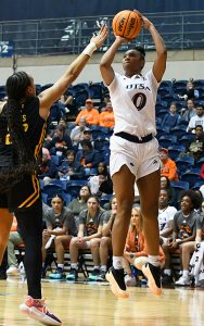 Elyssa Coleman had 32 points, 19 rebounds and 3 blocks as UTSA earned its first American Conference women's basketball win, beating Wichita State 74-60 at the Convocation Center. - Photo by Joe Alexander