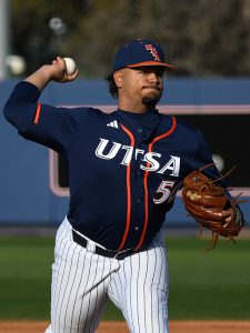 Braylon Owens pitched the final three innings in relief and earned the win. UTSA beat UT-Arlington 2-1 in the second game of a doubleheader on Saturday, Feb. 17, 2024, at Roadrunner Field. - Photo by Joe Alexander