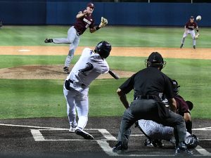 Isaiah Walker hit a three-run double in the sixth inning. UTSA beat Texas State 11-9 in non-conference baseball on Tuesday, April 30, 2024, at Roadrunner Field. - Photo by Joe Alexander