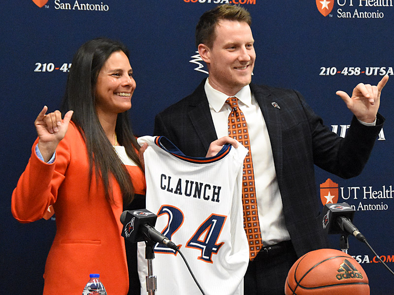 Austin Claunch was introduced at the new UTSA head men's basketball coach at a public news conference on Thursday, April 11, 2024. - Photo by Joe Alexander