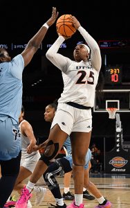 Idara Udo. Top-seeded UTSA lost to ninth-seeded Rice 62-58 in the quarterfinals of the American Athletic Conference women's basketball tournament at Dickies Arena in Fort Worth on Monday, March 10, 2025. - Photo by Joe Alexander