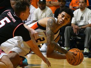 Austin Nunez. Southern Illinois Edwardsville (SIUE) beat UTSA 77-60 in men's basketball on Friday, Nov. 7, 2025, at the Convocation Center. - Photo by Joe Alexander