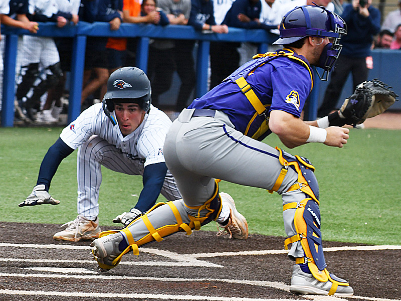Christian Hallmark scores in the first inning. UTSA beat East Carolina 6-1 in American Conference baseball on Saturday, March 28, 2026, at Roadrunner Field. - Photo by Joe Alexander