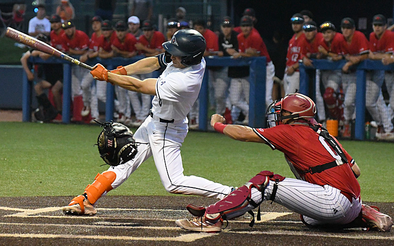 Christian Hallmark reached base on a catcher's interference call with the bases load, pushing across the go-ahead run. UTSA baseball beat Incarnate Word 22-10 on Tuesday, April 28, 2026, at Roadrunner Field. - Photo by Joe Alexander