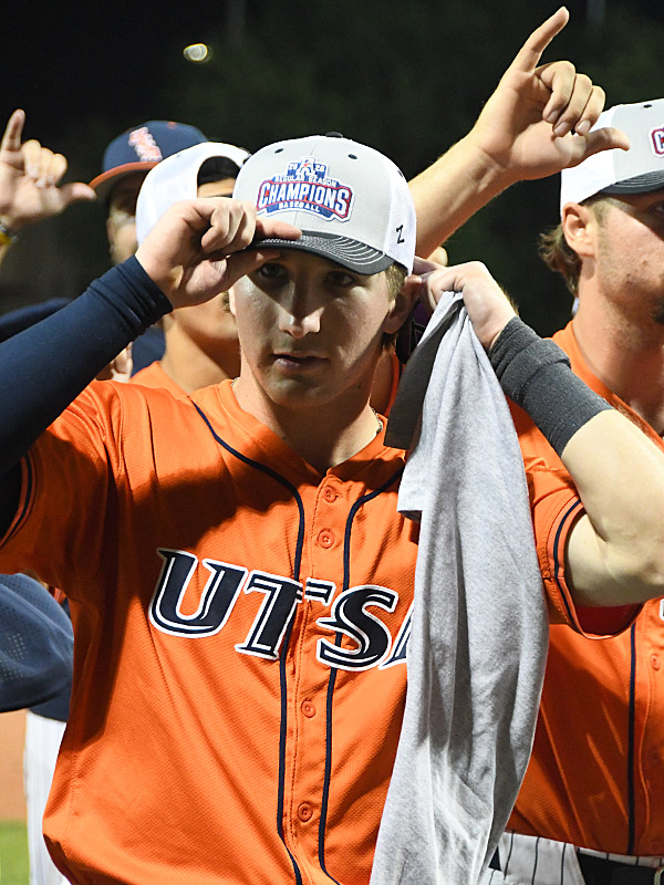 Diego Diaz. UTSA baseball beat UAB 19-9 in 7 innings on Friday night, May 15, 2026, at Roadrunner Field to clinch the American Conference regular-season title. - Photo by Joe Alexander