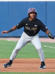 Texas State's Rashawn Galloway. UTSA beat Texas State 19-4 in non-conference baseball on Tuesday, May 12, 2026, at Roadrunner Field. - Photo by Joe Alexander